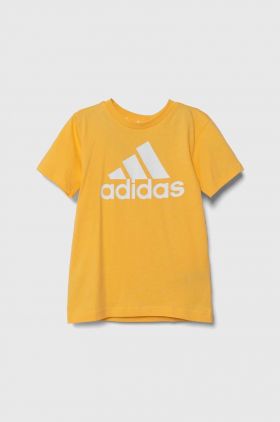 adidas tricou de bumbac pentru copii culoarea galben, cu imprimeu