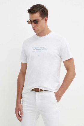 Pepe Jeans tricou din bumbac CINTHOM barbati, culoarea alb, cu imprimeu, PM509369