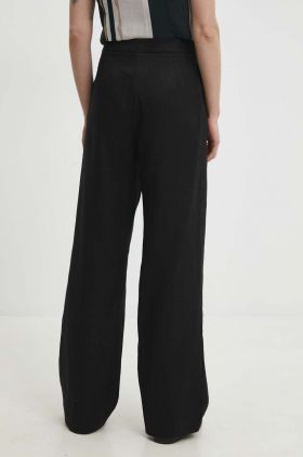 Answear Lab pantaloni din in culoarea negru, drept, high waist