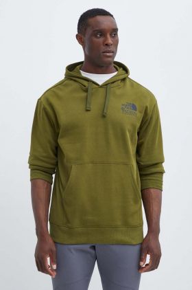 The North Face hanorac de bumbac barbati, culoarea verde, cu glugă, cu imprimeu, NF0A87DVPIB1