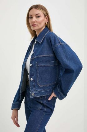 Ivy Oak geacă din denim femei, culoarea bleumarin, de tranziție, oversize, IO119094