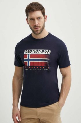 Napapijri tricou din bumbac S-Kreis barbati, culoarea albastru marin, cu imprimeu, NP0A4HQR1761