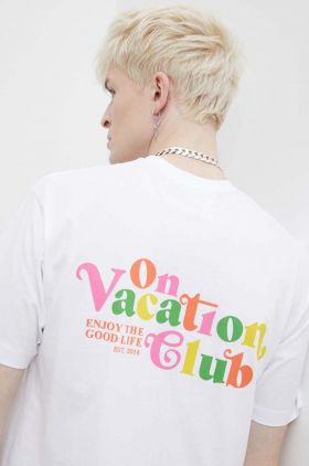 On Vacation tricou din bumbac Enjoy culoarea alb, cu imprimeu, OVC T150