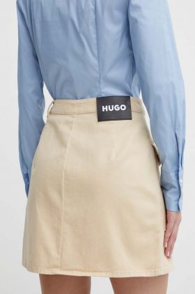 HUGO fustă din denim culoarea bej, mini, drept, 50510887