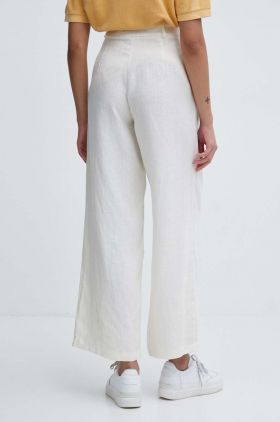 Pepe Jeans pantaloni din in MAE culoarea bej, lat, high waist, PL211740