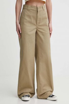 Dickies pantaloni WIDE LEG WORK PANT W femei, culoarea verde, lat, high waist, DK0A4YSE