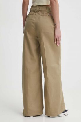 Dickies pantaloni WIDE LEG WORK PANT W femei, culoarea verde, lat, high waist, DK0A4YSE