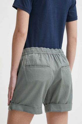 Roxy pantaloni scurti femei, culoarea verde, neted, high waist, ERJNS03495