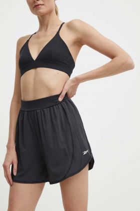 Reebok pantaloni scurți de antrenament Lux culoarea negru, neted, high waist, 100075360