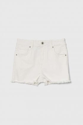 Pepe Jeans pantaloni scurti din denim pentru copii A-LINE SHORT HW JR culoarea alb, neted, talie reglabila