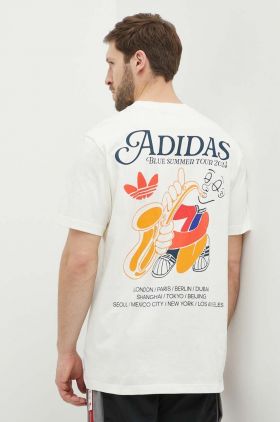 adidas Originals tricou din bumbac barbati, culoarea bej, cu imprimeu, IS2937