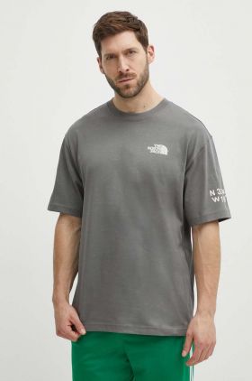 The North Face tricou din bumbac barbati, culoarea gri, cu imprimeu, NF0A87F60UZ1