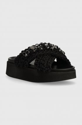 Inuikii papuci Woven Stones Platform femei, culoarea negru, cu platforma, 70103-106