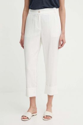 Sisley pantaloni femei, culoarea bej, drept, high waist