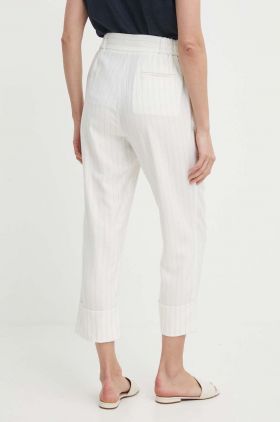 Sisley pantaloni femei, culoarea bej, drept, high waist