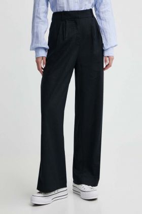 Abercrombie & Fitch pantaloni din in culoarea negru, drept, high waist