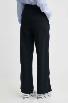 Abercrombie & Fitch pantaloni din in culoarea negru, drept, high waist