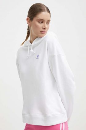 adidas Originals hanorac de bumbac femei, culoarea alb, cu glugă, cu imprimeu, IS2435