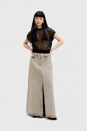 AllSaints fusta din bumbac denim NOIR MAXI SKIRT culoarea bej, maxi, drept, W045RA