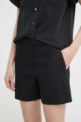 Theory pantaloni scurti din in culoarea negru, neted, high waist