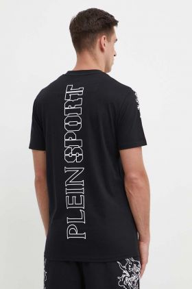 PLEIN SPORT tricou din bumbac barbati, culoarea negru, cu imprimeu