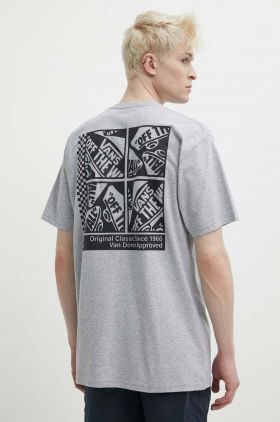 Vans tricou din bumbac barbati, culoarea gri, cu imprimeu