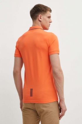 EA7 Emporio Armani tricou polo barbati, culoarea portocaliu, neted