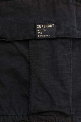 Superdry pantaloni scurti din bumbac culoarea negru, neted, high waist