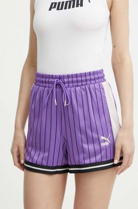 Puma pantaloni scurti T7 femei, culoarea violet, modelator, high waist, 624345