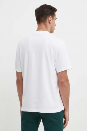 Lacoste tricou din bumbac barbati, culoarea alb, cu imprimeu