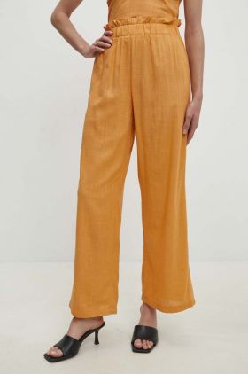 Answear Lab pantaloni din in culoarea portocaliu, drept, high waist