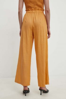 Answear Lab pantaloni din in culoarea portocaliu, drept, high waist