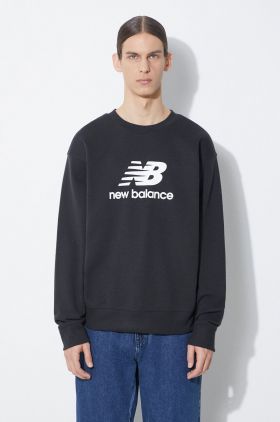 New Balance bluza Stacked Logo French barbati, culoarea negru, cu imprimeu, MT41500BK