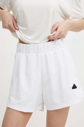 adidas pantaloni scurti Z.N.E femei, culoarea alb, cu imprimeu, high waist, IN9481