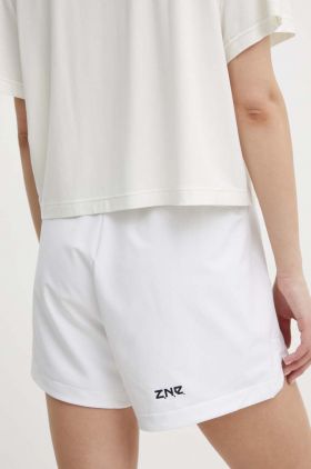 adidas pantaloni scurti Z.N.E femei, culoarea alb, cu imprimeu, high waist, IN9481