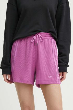 adidas Originals pantaloni scurti femei, culoarea violet, cu imprimeu, high waist, IT9718