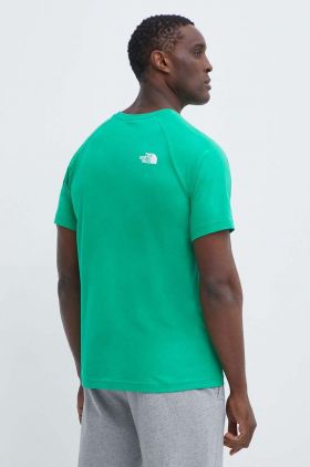 The North Face tricou din bumbac barbati, culoarea verde, cu imprimeu, NF0A87NJPO81