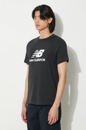 New Balance tricou din bumbac Sport Essentials barbati, culoarea negru, cu imprimeu, MT41502BK