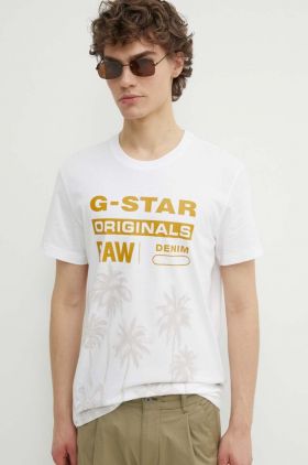 G-Star Raw tricou din bumbac barbati, culoarea alb, cu imprimeu, D24681-336