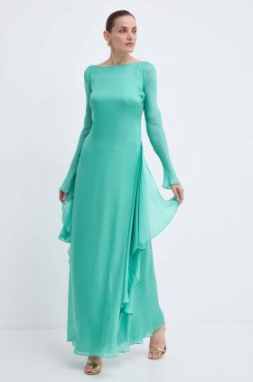 Luisa Spagnoli rochie de matase RUNWAY COLLECTION culoarea verde, maxi, evazati, 541121