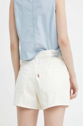 Levi's pantaloni scurti jeans femei, culoarea bej, neted, high waist