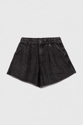 Sisley pantaloni scurti din denim pentru copii culoarea negru, neted, talie reglabila