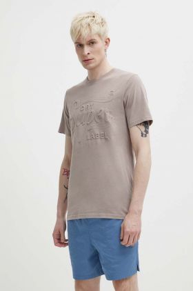 Superdry tricou din bumbac barbati, culoarea bej, cu imprimeu