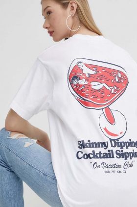 On Vacation tricou din bumbac Skinny Dippin' Cocktail Sippin' culoarea alb, cu imprimeu, OVC T151