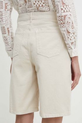 Answear Lab pantaloni scurti jeans femei, culoarea bej, neted, high waist