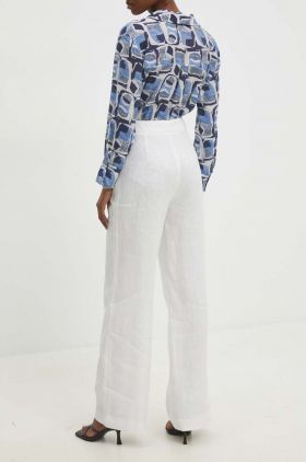 Answear Lab pantaloni din in culoarea alb, lat, high waist