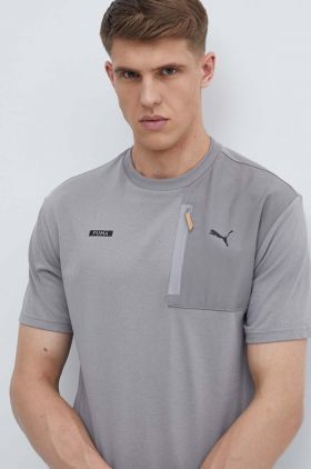 Puma tricou din bumbac barbati, culoarea gri, neted, 678920