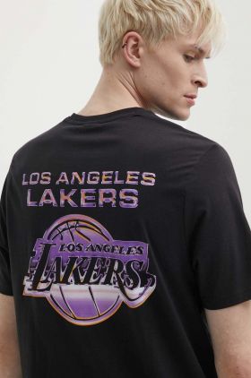 New Era tricou din bumbac barbati, culoarea negru, cu imprimeu, LOS ANGELES LAKERS