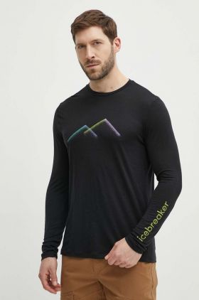 Icebreaker longsleeve sport Merino 150 Tech Lite III culoarea negru, cu imprimeu, IB0A56WJ0011