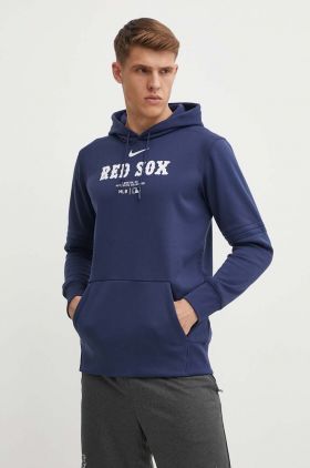 Nike bluza Boston Red Sox barbati, culoarea albastru marin, cu glugă, cu imprimeu